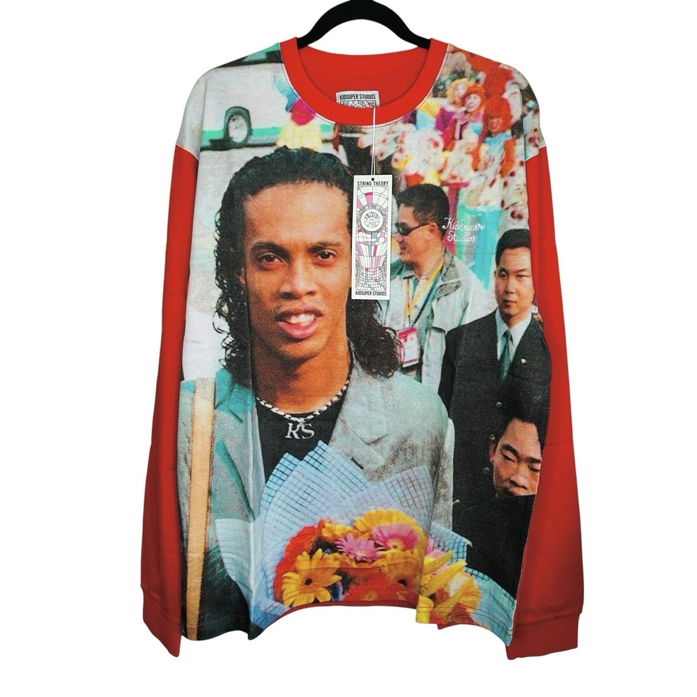 KidSuper Ronaldinho Graphic Print Crewneck T Shirt XXL Streetwear Soccer Long Sl - Picture 1 of 11